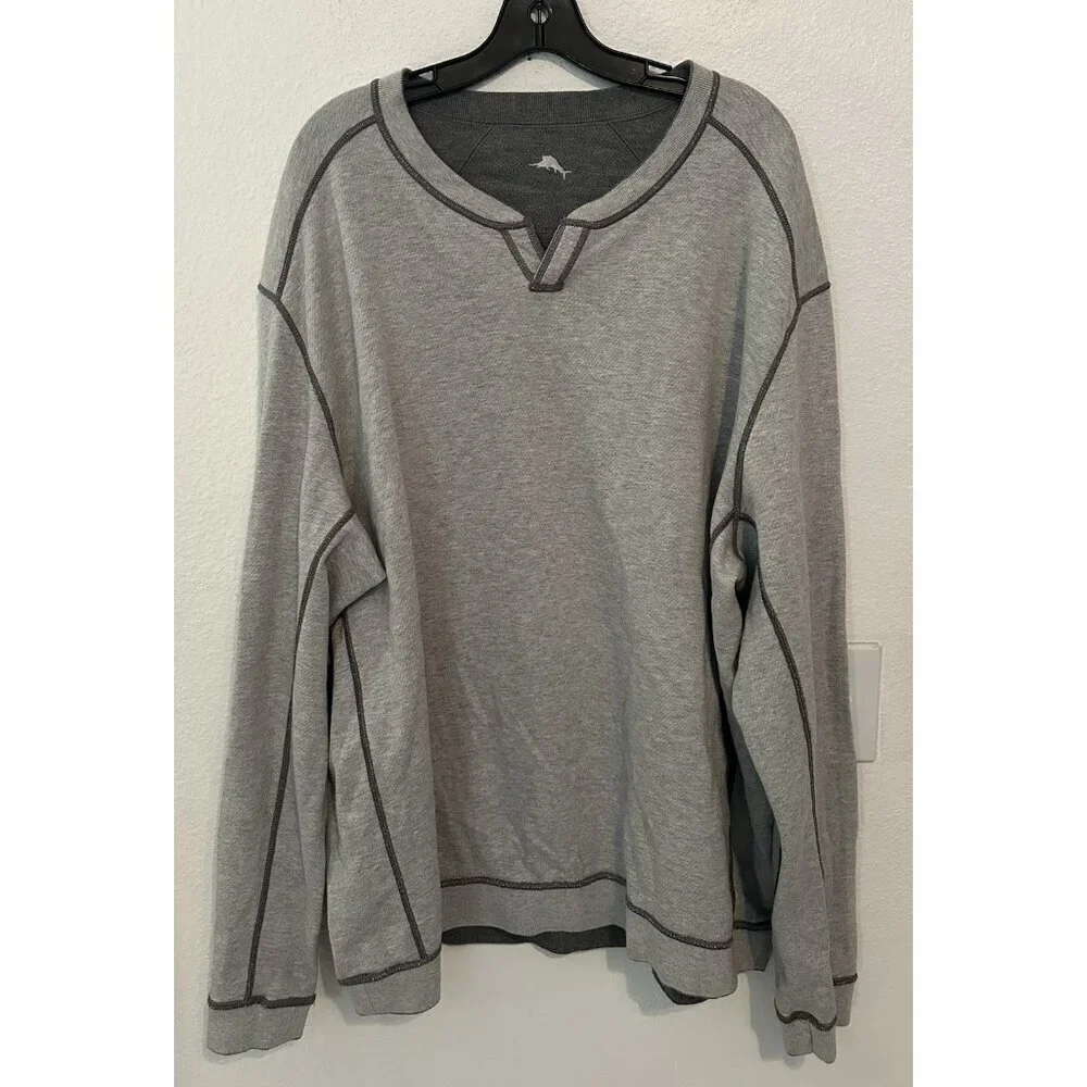 Tommy Bahama Reversible Sweater Gray Cotton Long Sleeves Mens